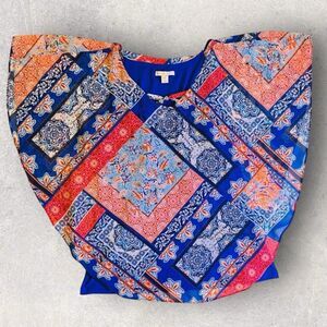Cato EST 1946 Poncho Top Womens XS Blue Paisley Dotted Sheer Layered Tank Blouse